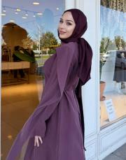 fular detay tensel elbise mürdüm 4