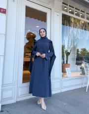 fular detay tensel elbise indigo
