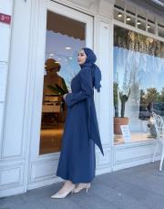 fular detay tensel elbise indigo 2