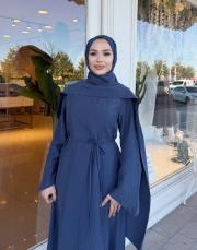 fular detay tensel elbise indigo 3