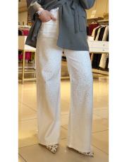 serpme taşlı bol paça jean beyaz