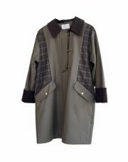 ekose detay kadife yaka trenç haki