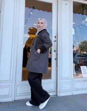 ekose detay kadife yaka trenç kahve 4