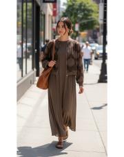 qupra ceketli elbise takım kahve