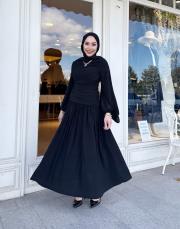 drape detay elbise siyah