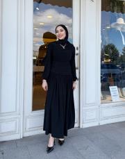 drape detay elbise siyah 5