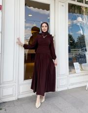 drape detay elbise kahve