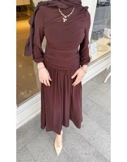 drape detay elbise kahve 4