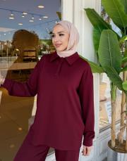 gömlek yaka modal basic takım bordo 4