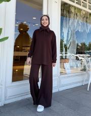 gömlek yaka modal basic takım acı kahve