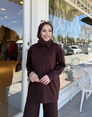 gömlek yaka modal basic takım acı kahve 4