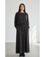 dikiş detaylı etekli takım siyah