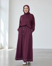 dikiş detaylı etekli takım bordo