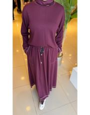 dikiş detaylı etekli takım bordo 2