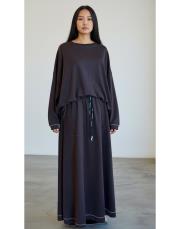 dikiş detaylı etekli takım kahverengi