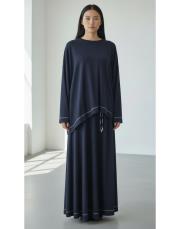 dikiş detaylı etekli takım lacivert 2