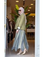 şifon asimetrik kesim etek yeşil 3