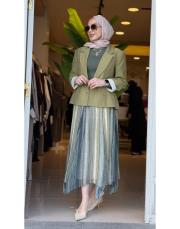 şifon asimetrik kesim etek yeşil 4