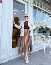 şifon asimetrik kesim etek kahverengi