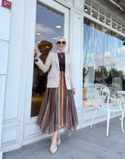 şifon asimetrik kesim etek kahverengi 2