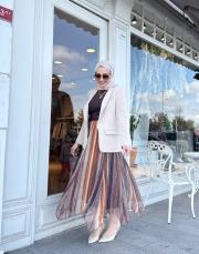 şifon asimetrik kesim etek kahverengi 3