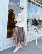 şifon asimetrik kesim etek kahverengi 5