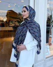 elara zincir desen şal lacivert 2