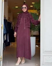 ipek kupra ceketli elbise bordo