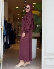 ipek kupra ceketli elbise bordo 2