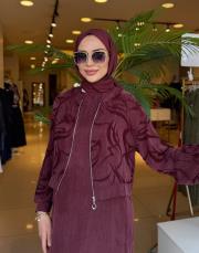 ipek kupra ceketli elbise bordo 3