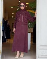 ipek kupra ceketli elbise bordo 5