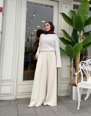 oysho plise detay etekli pantolon taş