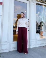 oysho plise detay etekli pantolon bordo 3