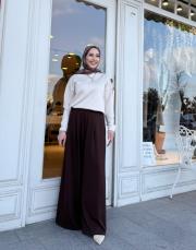 oysho plise detay etekli pantolon acı kahve 3