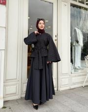 kabartma desenli etekli takım siyah