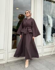 kabartma desenli etekli takım kahve