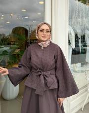 kabartma desenli etekli takım kahve 3