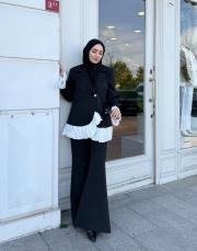 garnilili plise pantalonlu takım siyah