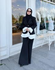 garnilili plise pantalonlu takım siyah 4