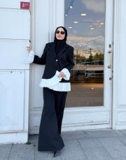 garnilili plise pantalonlu takım siyah 5