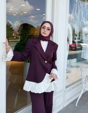 garnilili plise pantalonlu takım mürdüm 3