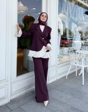 garnilili plise pantalonlu takım mürdüm 4