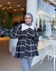 taşlı ceket yaka ekose gömlek siyah 2