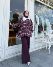 taşlı ceket yaka ekose gömlek mürdüm