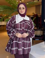 taşlı ceket yaka ekose gömlek mürdüm 2