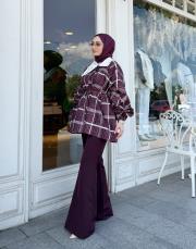 taşlı ceket yaka ekose gömlek mürdüm 3