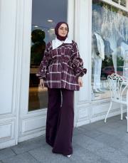 taşlı ceket yaka ekose gömlek mürdüm 4