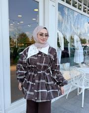 taşlı ceket yaka ekose gömlek kahve 2