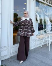 taşlı ceket yaka ekose gömlek kahve 3