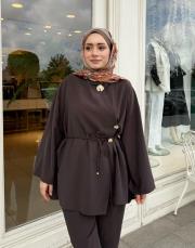 kruveze düğmeli pantalonlu takım kahve 3